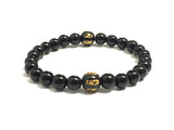 Om Mantra Onyx Mantra Beads & Obsidians Mala Bracelet for Meditation and Balance