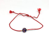 Italian Royal Blue Purple and Gold Flakes Murano Glass Bead Red Silk String Bracelet with Gold Beads, Red String of Fate Promise Bracelets, Couples Bracelets, Valentines Day, Wedding Jewelry