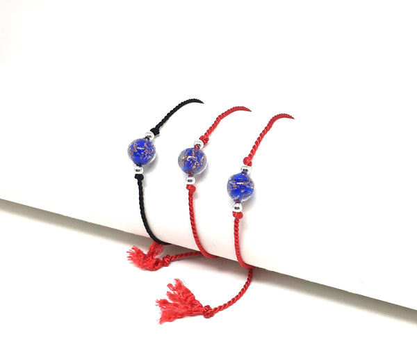 Blue Flower Murano Glass Red String Silk Bracelet with Sterling Silver –  Athénaïs