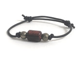 Inspiration. Success. Energy. Talisman. - Red Tiger Eye and Pyrites Adjustable Leather Bracelet for Him, for her, couples bracelets , gift for him chakra healing jewelry intuition balance feel better stones