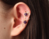 Wearable Art Amethyst ear climber, amethyst brass wire ear cuff, gemstone wirework ear climber, earring, chakra healing crystal ear climber, trendy gift for women holiday gift guide, birthday gift for her