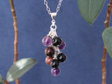 Grapes of Gemstones, Amethysts, Onyx, Tiger Eyes, Sterling Silver Pendant Necklace