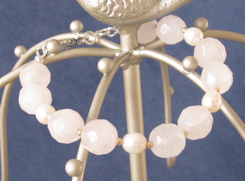 Rose quartz fertility stones fresh water pearls chakra gemstones bracelet sterling silver gold filled beads Bohemian handmade healing crystals jewelry Mothers Day Wedding Bridal Gift Daughter Sister gift Fashion festive Spring Trendy style