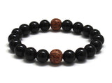 Black tourmaline AA grade stones chakra mala bracelet with coconut palm wood beads bracelet for confidence, protection, grounding, yin yan balance