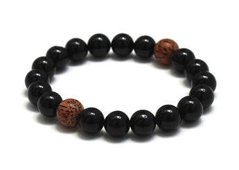 Black tourmaline stones chakra mala bracelet with coconut palm wood beads bracelet for confidence, protection, grounding