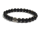 Celtic symbol jewelry with chakra healing crystals black obsidians, worry beads mala bracelet for meditation, talisman, love, infinity gift