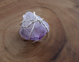 Raw amethyst stone wire wrapped pendant, one-of-a-kind amethyst jewelry, birthstone pendant necklace 