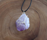 Raw amethyst stone wire wrapped pendant adjustable leather necklace , one-of-a-kind amethyst jewelry, birthstone necklace 