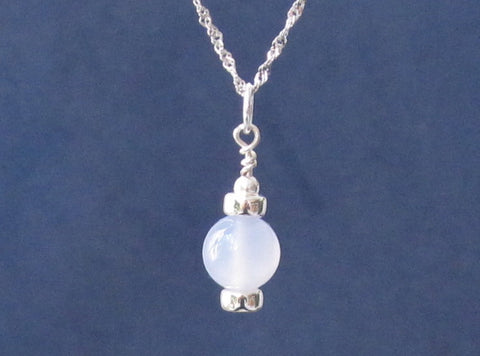 Blue Chalcedony Gemstone Sterling Silver Pendant & Necklace