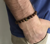 Sandalwood bracelet with Dragon and snake onyx stone guru bead Protection, strength, balance bracelet for meditation, confidence 