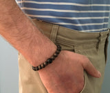 Bohemian bracelet for men,  brown wood beads bracelet with onyx stones guru beads chakra bracelet , men bracelet protection  success