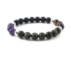 Four healing crystals gemstones in one bracelet, multitasker, stylish mala bracelet, chakra jewelry, Bohemian jewelry with healing stones for protection, balance, zen, mindfulness, wellness bracelet, Chakra gemstone bracelet with amethysts, onyx, obsidians, tiger eyes healing crystals for couples bracelets, worry beads, 