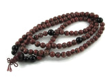 108 Jasper and Obsidian Japa Mala Beads Necklace with Wood Guru Bead