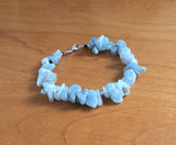Blue Aquamarine natural raw gemstone nuggets bracelet with sterling silver beads and lobster clasp
