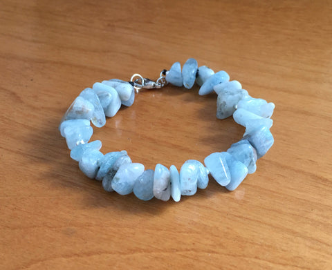 Calming  Aquamarine nuggets natural gemstone bracelet with sterling silver beads and clasp, talisman jewelry , feel good bracelet