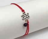 Red silk string Bracelet, Red Bracelet, Celtic endless knot pendant with amethyst gemstone sterling silver charm on red silk string bracelet for couples , love and protection