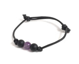 Amethysts and Onyx Leather Bracelet