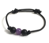 Amethysts and Onyx Leather Bracelet