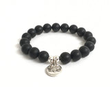 Buddhist meditation bracelet, lotus charm matte onyx mala beads chakra bracelet with sterling silver beads and lotus charm, balance strength good fortune,. gift for men, gift for women