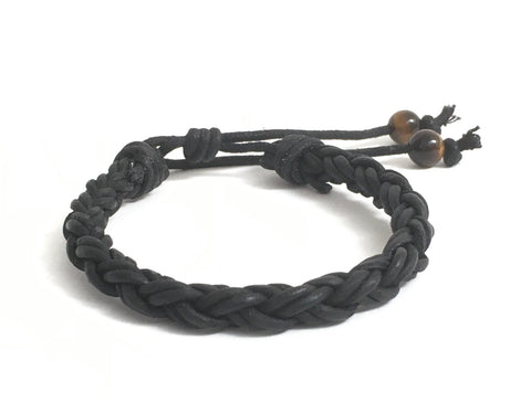 Artistic braided black leather rope braceelet with tiger eye stones, obsidian stones or onyx stones, chakra bracelet, Boho chic man bracelet , gift for boyfriend