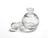 Vintage etched glass perfume bottle with stopper, lead glass collectibles