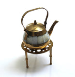Miniature copper and mother of pearl teapot with stand, copper teapot gifts for home and office