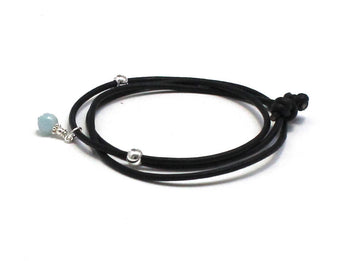 Aquamarine Gemstone Leather Wrap Bracelet/ Necklace