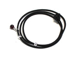 Red Garnet Gemstone Sterling Silver Charm Leather Wrap Bracelet and Necklace