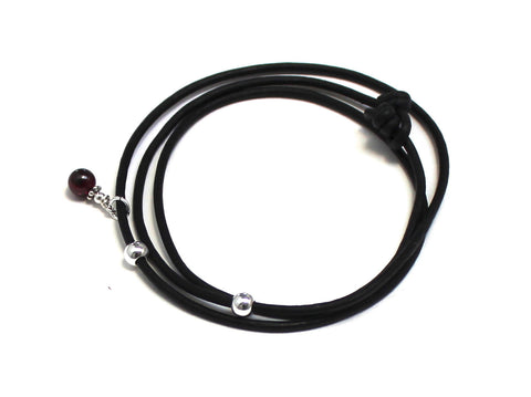 Red Garnet Gemstone Sterling Silver Charm Leather Wrap Bracelet and Necklace