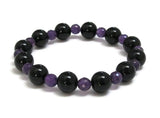 Purple Amethysts & Onyx Healing Crystals Bracelet, Worry Beads, Chakra Mala Beads, Gemstones Beaded Bohemian Yoga Mala Bracelet