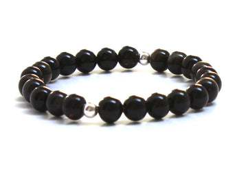 Black Obsidians Mala Bracelet with Sterling Silver Beads