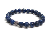 Blue Lapis Lazuli Mala Bracelet with Wirework Sterling Silver Bead, Healing crystals chakra bracelet