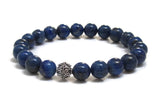 Blue Lapis Lazuli Chakra Mala Bracelet with Wirework Sterling Silver Bead, Yoga Healing Crystals Bracelet