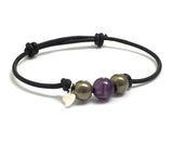 amethyst leather bracelet with sterling silver heart charm, Valentine gift for her