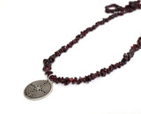 Fack mask chain holder garnet beaded necklace, protection talisman jewelry, chakra healing stones necklace , garnet lanyard 