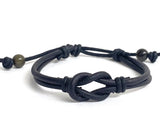 Irish Knot Leather Bracelet with Obsidian Dragon Glass Stones Celtic Infinity Endless Love Knot Leather Bracelet, Protection Talisman Jewelry Chakra Healing Crystals Leather Bracelet for Men and Women