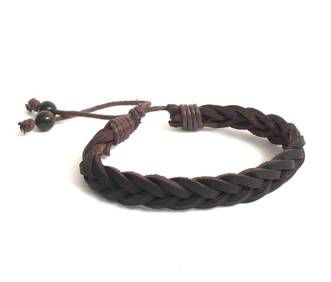Dark brown braided leather bracelet with golden obsidian gemstones, chakra healing crystals men bracelet 