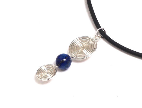 Lapis Lazuli Spiral Wirework Pendant Collar and Choker Necklace