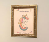 I love unicorns art print, Unicorn clipart poster, Unicorn Magic I love Unicorns Paoter for Download,  PDF download art card