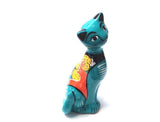 Blue Talavera Cat from Mexico - Folkart Pottery Sculpture