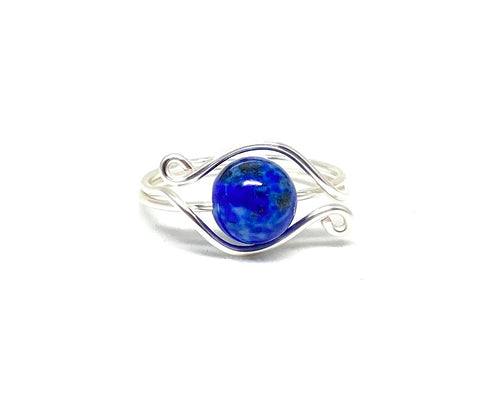 Lap[is Lazuli ring, bleu gemstone rig, chakra ring, chakra healing stone ring, Evil eye ring, talisman jewelry, Celtic spiral ring