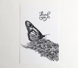 Monarch butterfly thank you card, blank greeting card, print of Monarch butterfly sketch notecard