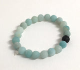 Pastel Blue Green Matte Amazonite Natural Chakra Stones mala beads bracelet with lava rock essential oil diffuser bead bracelet with sterling silver heart charm