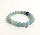 Matte Amazonite Natural gemstones mala bracelet with lava rock essential oil diffuser bead bracelet with sterling silver heart charm