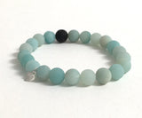 Seafood green blue Matte Amazonites Natural gemstones mala bracelet with lava rock essential oil diffuser bead bracelet with sterling silver heart charm, Boho chic positive vibes Athenaiis Jewelry Art
