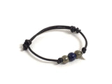 Dark blue lapis lazuli gemstones and pyrite stones adjustable leather bracelet, chakra healing jewelry anklet with add on sterling silver heart charm for friendship, intuition, balance, energy bracelet 