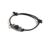 Promise bracelet for couples girlfriend Dark blue lapis lazuli gemstones and pyrite stones adjustable leather bracelet, anklet with add on sterling silver heart charm for friendship, intuition, balance, energy bracelet 