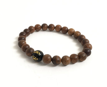 Ohm mantra onyx gemstone and sandalwood healing bracelet for mindfunlness, prayer, zen meditation, Balance , protection chakra bracelet for men