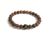 Ohm mantra onyx stone and rich brown sandalwood healing bracelet for mindfunlness, prayer, zen meditation, Balance , protection chakra bracelet for men