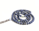 Tassel necklace 108 beads mala necklace, wrapped bracelet with chakra healing stones blue jasper, ammonites and blue lace agate gemstones and Bali sterling silver beads, Meditation Prayer beads necklace, Zen Buddhist beads